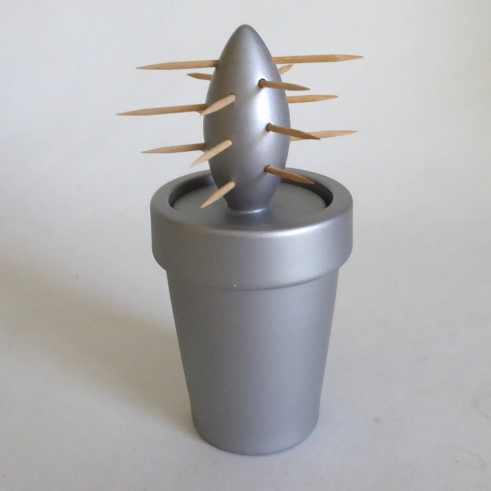 CONTEMPORARY POTTED CACTUS TOOTHPICK HOLDER MATTE SILVER FINISH (PRE-OWNED)